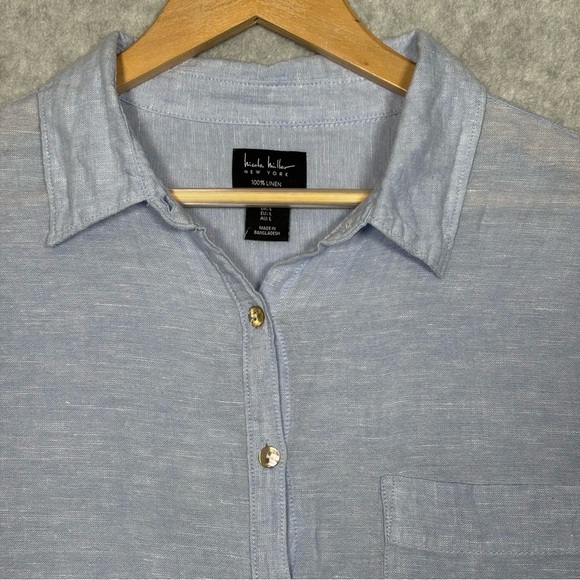 Nicole Miller Oversized Linen Long Sleeve Button Up Shirt-Light Blue-Women Large - Picture 3 of 6